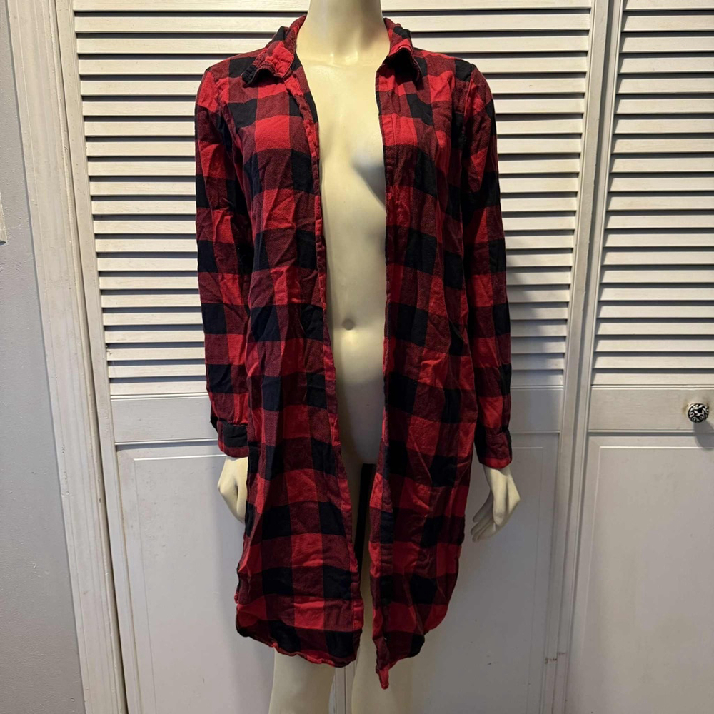 Women's THREAD STORY Red Black Plaid Button Down Shirt XL